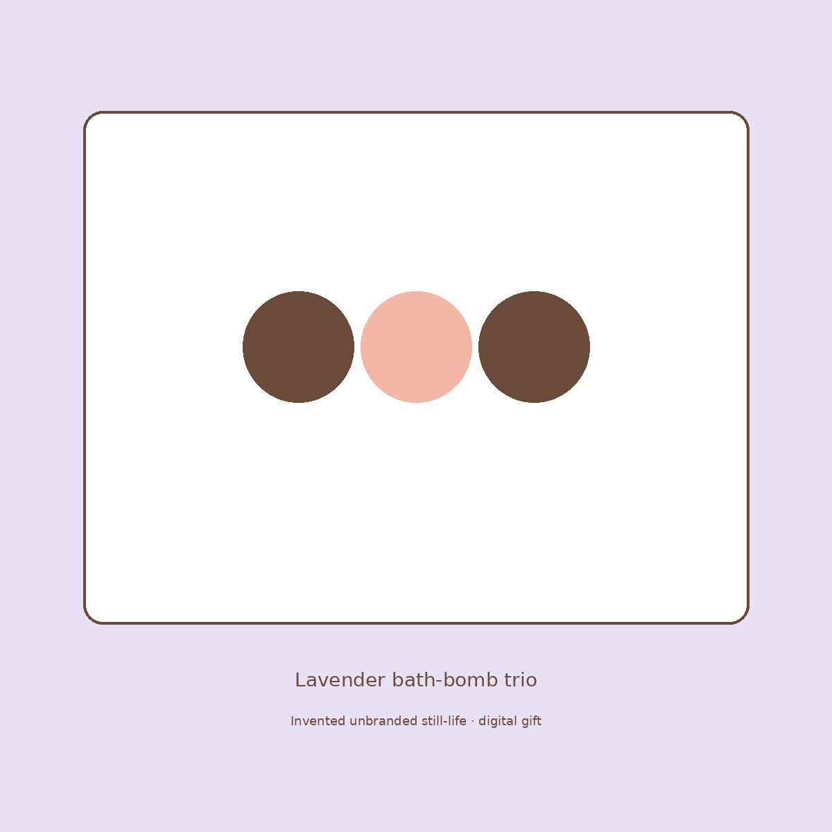 Unbranded lavender bath-bomb trio still-life (invented unbranded)