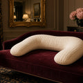 Cloud Cream Bump Support Pillow – cream U-shaped support/nursing pillow on burgundy velvet sofa