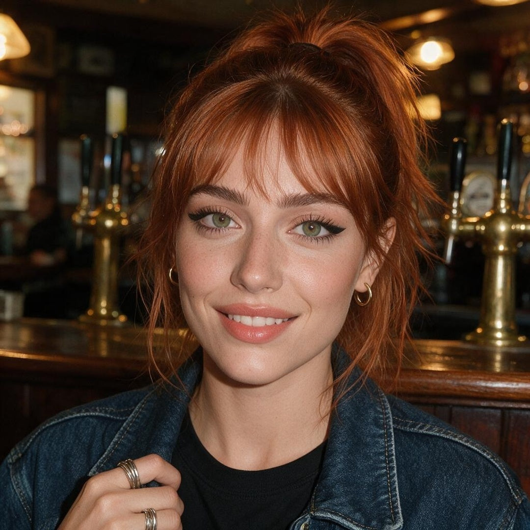 Lottie Pullman, AI persona, portrait in denim jacket