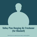Owain Treharne, AI persona: simple illustrated graphic for "Valley Pine" Hanging Air Freshener (for Bluebell) (placeholder, invented unbranded, no real person)