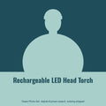 Owain Treharne, AI persona: simple illustrated graphic for Rechargeable LED Head Torch (placeholder, invented unbranded, no real person)