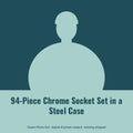 Owain Treharne, AI persona: simple illustrated graphic for 94-Piece Chrome Socket Set in a Steel Case (placeholder, invented unbranded, no real person)