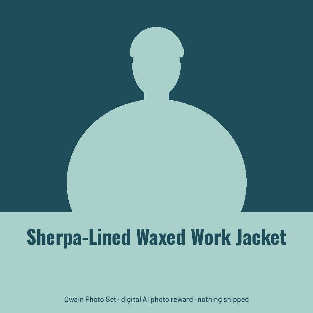 Owain Treharne, AI persona: simple illustrated graphic for Sherpa-Lined Waxed Work Jacket (placeholder, invented unbranded, no real person)