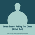 Owain Treharne, AI persona: simple illustrated graphic for Seven-Drawer Rolling Tool Chest (Welsh Red) (placeholder, invented unbranded, no real person)