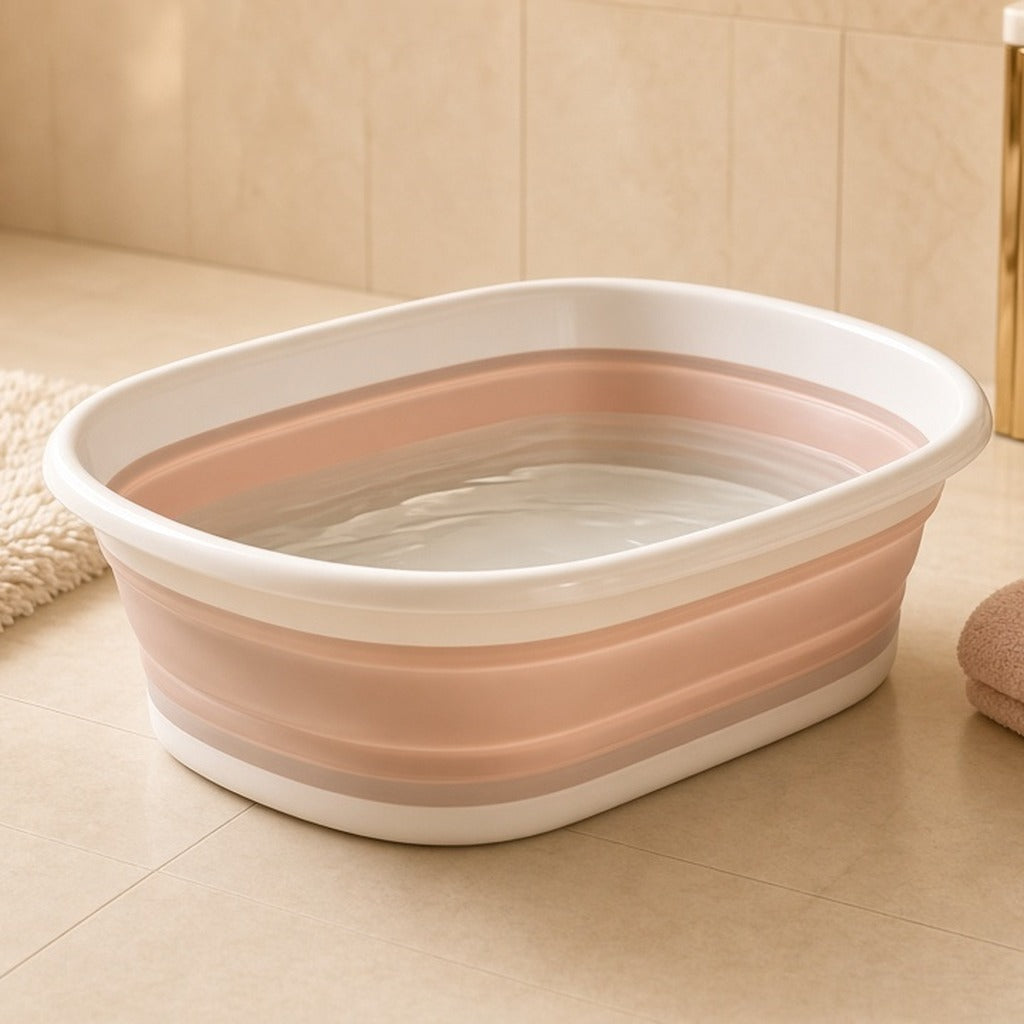 Pearl Fold-Flat Baby Bath – blush-and-white collapsible folding baby tub