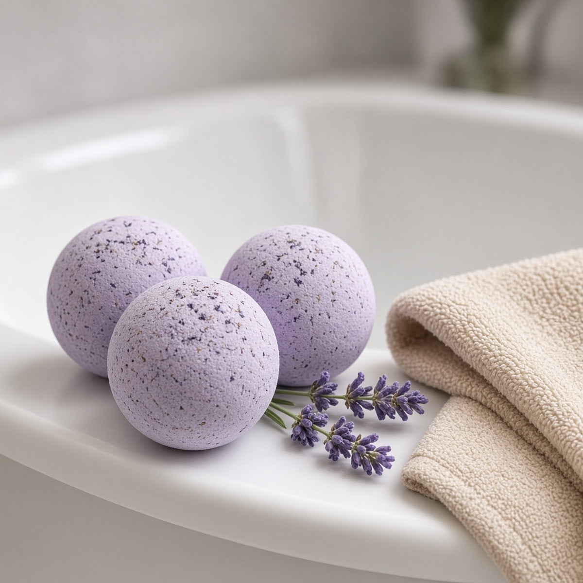 "Sleep Tight" Lavender Bath-Bomb Trio – Nia Bellwood's wishlist (AI persona gift shop)