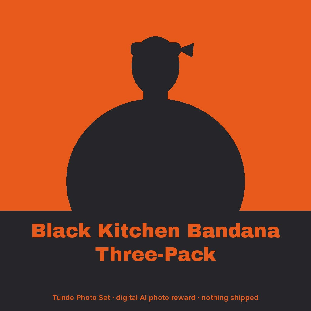 Tunde Ashby, AI persona: simple illustrated graphic for Black Kitchen Bandana Three-Pack (placeholder, invented unbranded, no real person)